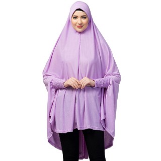 Stretchable Jersey prayer hijab smoking at sleeves - Purple